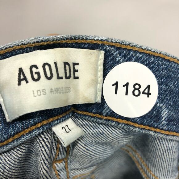 Agolde Womens Button Fly Distressed Nico Skinny Jeans Blue Size 27 - Picture 9 of 9